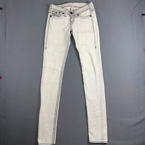 True Religion Julie Super T Skinny Jeans Grey White Black Stitch Womens 26 USA